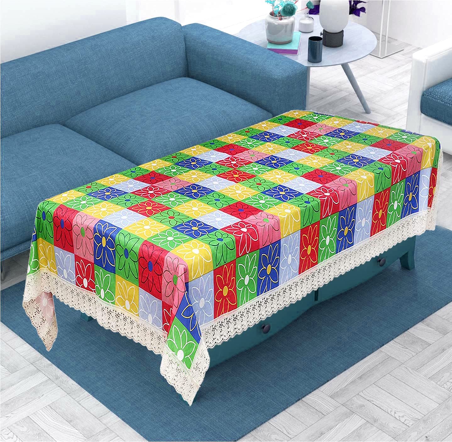 Weavers Villa Floral Rectangular PVC 4 Seater Table Cover [40x60 Inches] (Multi)