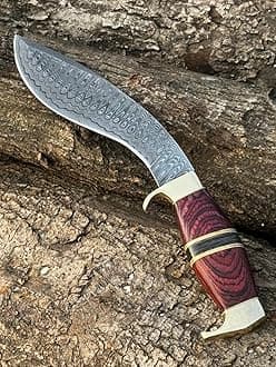 Handmade Damascus Steel Heavy Duty Kukri Knife Sharp Blade, With Leather Sheath Ideal for Hunting, Bushcraft, Survival Kukri knives Chopping, Camping, Outdoor Gift for Men Women