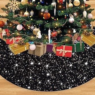 Black Christmas Tree Skirt 46 Inch Sequined Christmas Tree Skirt Soft Velour Xmas Tree Skirt Mat Sparkle Tree Decoration for Christmas Family Reunion Round Tree Cover Skirt Glittery Tree Blanket