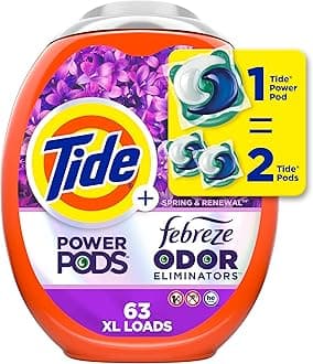 Power Pods Clothes Soap Capsules with Febreze, 63 Count Spring and Renewal Fragrance, Febreze Freshness with Odor Eliminators