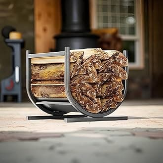 Idzo 17in Decorative Heavy Duty Firewood Storage Log Rack Decorative Heavy Duty Wood Holder Indoor Outdoor Black