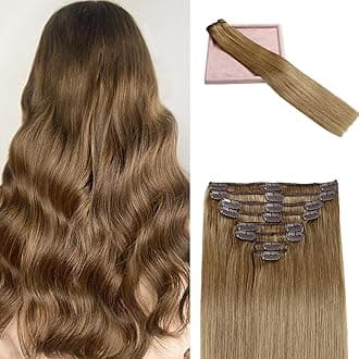 Clip in Hair Extensions Real Human Hair Clip ins 100% Human Hair Extension for Women Clip in Extensions 8pcs Per Set with 18 Clips Double Weft (20 Inch 80g #6 Chestnut Brown)