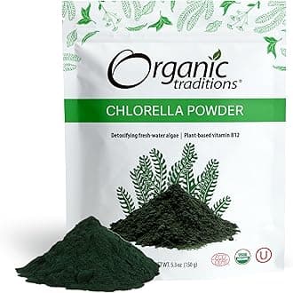 Organic Traditions Chlorella Powder | 150 g | Detoxifying Fresh-Water Algae | Plant-Based Vitamin B12 | USDA Organic
