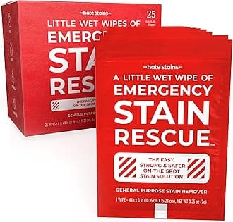 Emergency Stain Rescue Stain Remover – All Purpose Wipes For Carpet, Upholstery, Clothes, Add to Laundry. Works on Fresh & Old Organic or Inorganic Stains (25 Individual Wipes)
