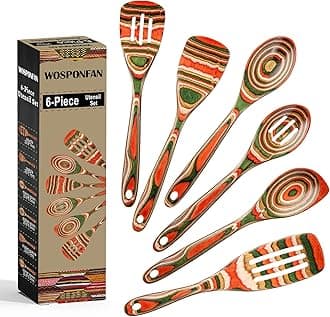 Wooden Spoons for Cooking, WOSPONFAN Kitchen Utensils Set, Pakkawood Kitchen Cooking Utensils Set, Apartment Essentials Wood Serving Spatula spoon, Salad Tongs, Home & kitchen Gift for Women