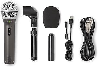- Technologies Q2U USB/XLR Dynamic Microphone Recording and Podcasting Pack (Includes Mic Clip, Desktop Stand, Windscreen and Cables), Silver