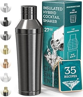 BARE BARREL Insulated Cocktail Shaker Set | Double Wall Stainless Steel | Martini Shaker for Home Bar Bartending | Built-in Drink Measure System & Strainer, Travel Bag, Recipes | Gift Set (Slate Gray)