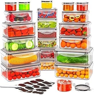 44 PCS Food Storage Container with Lid (22 Lids & 22 Containers) - Airtight Leakproof Plastic Kitchen Organization Set Reusable Microwave/Freezer/Dishwasher Safe Meal Prep Container with Label & Pen