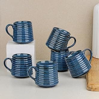 The Earth Store Blue Spiral Ceramic Cup Set of 6 for Tea, 220 ML Each, Microwave and Dishwasher Safe Coffee Cups | Tea/chai Cups for Gifting, Home & Office Use, Every Occasion (Color May Vary)