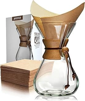 AGOGO Pour Over Coffee Maker Glass with 50pcs Paper Filters -for Home, Office, Camping, Cafes - Easy Clean Coffee Dripper Set (Soft Towel&Brush)(40oz Classic w/Paper Filters)