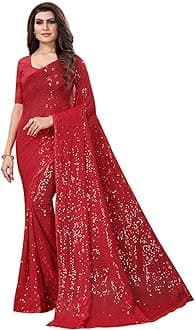 Scallop Women's Sequins Georgette Fancy Saree With Blouse Piece