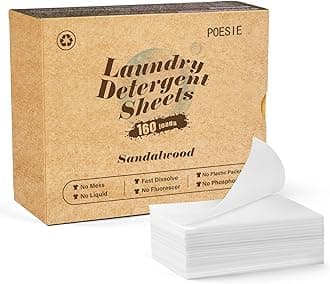 Poesie Laundry Detergent Sheet Sandalwood Scent 160 Sheets Non Plastic Washing Sheets Detergent Travel Laundry Kit No waste Portable Soap Sheet for Machine Wash & Hand Wash