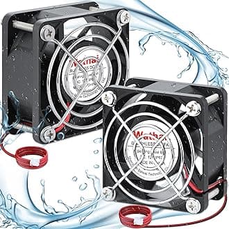60mm x 25mm 12V Waterproof Small Fan Dual Ball High Speed DIY Cooling for RV Refrigerator, Computer Case, Generator, Plant Tank or Terrarium IP67 2 Pack