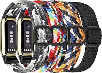 4 Pack Braided Stretchy Adjustable Straps Compatible for Fitbit Luxe for Women Men,Sport Elastic Nylon Cloth Wristbands for Fitbit Luxe