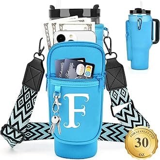 LOKASS Water Bottle Holder with Strap for Stanley Cup 30 oz Tumbler with Handle, Personalized Initial Stanley Cup Accessories, Christmas Gifts Water Bottle Carrier Bag for Women Men girls