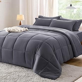 Bedsure Dark Grey Comforter Set King - 7 Pieces Solid Bed in a Bag, King Bed Set with Comforter, Sheets, Pillowcases & Shams