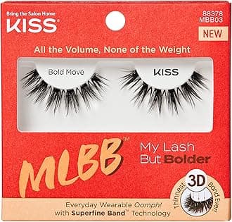 KISS My Lash But Bolder, False Eyelashes, Bold Move', 12 mm, Includes 1 Pair, Contact Lens Friendly, Easy to Apply, Reusable Strip Lashes, Glue On Lashes