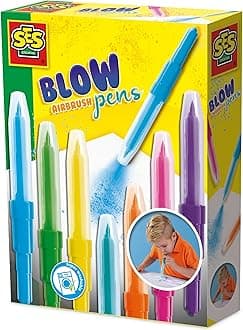 Blow Airbrush Pens, Set of 7 Assorted Colours Blo Felt Tips, Arts and Crafts, Non Toxic Washable Transition Markers for Kids Creative Drawing, Boys and Girls 5 and Up
