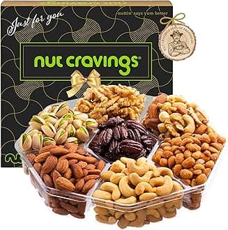 NUT CRAVINGS Gourmet Collection - Valentines Mixed Nuts Gift Basket in Black Gold Box (7 Assortments, 2 LB) Arrangement Platter, Birthday Care Package - Healthy Kosher Corporate