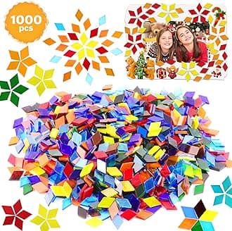 1000 Pcs Mosaic Tiles, Glass Mosaic Tiles for Crafts Bulk, Stained Mosaic Glass Pieces, Mosaic Supplies for Home Decoration, Art Crafts, DIY Projects, Transparent (Rhombus)