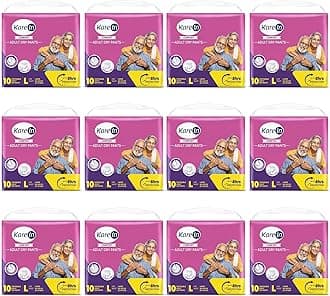 KareIn Comfort Adult Diaper Pants, Large 90-120 Cm (35"- 47"), Unisex, Leakproof, Elastic Waist, Wetness Indicator, Pack of 12, 120 Count