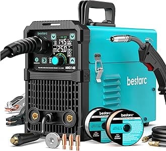 bestarc 145A MIG Welder, 110V 220V 4 in 1 Gas/Flux Core MIG/Lift TIG/Stick Welder Machine, Large LED Display Welding Machine, IGBT Inverter Welder MIG145 Soild Gasless Synergy MIG Welder