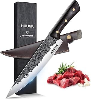 Huusk 8-inch Chef Knife from Japan, Professional Hand Forged Kitchen Knives, Japanese Gyutou Chef Knives, High Carbon Steel Cooking Knife for Meat Sushi Vegetables, Gift for Men and Women