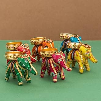 JH Gallery Handcrafted Elephant Tealight Candle Holder/Diwali Diya for Home Decor/Diwali Gift/Diwali Decoration/Corporate Gift for Diwali (Pack of 6)