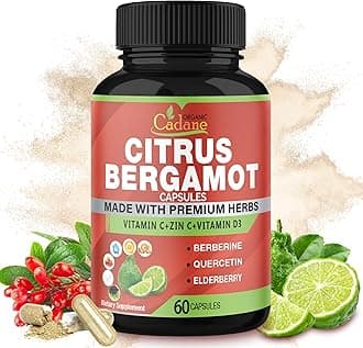Organic Cadane Citrus Bergamot Extract Capsules & VitC, D3, Zin.C, Berberine, Quercetin, Elderberry, Bromelain, Nettle, Olive and More | Support Overall Health, Immune System, 60capsules