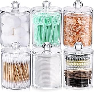 Cottonswab Storage Dispenser, Clear Cotton Ball Holder Cotton/Earbud Holder Box, Cosmetics Makeup Storage Holder Box for Women Organizer Container with Lid (Pack of 6)