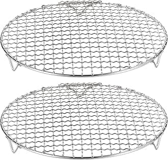HARFINGTON 2pcs Round Cooking Rack 9.6-inch 201 Stainless Steel Cross Wire Barbecue Grill Net with 20mm Legs for Cooking Baking Steaming BBQ
