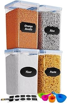 Chef's Path Extra Large Airtight Food Storage Containers with Blue Lid Color, Pack of 6, Kitchen and Pantry Canisters for Flour, Sugar, and Baking Supplies, Includes Measuring Spoons, Labels, and Pen