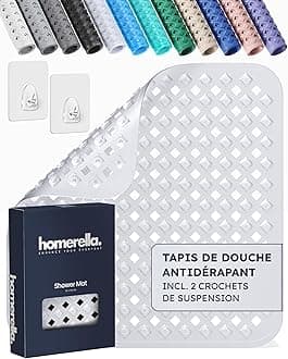 homerella Skin-Sensitive Non-Slip Shower Mat 53 x 53 cm, Attachment Incl. | Non-Slip Shower Mat BPA Free | Non-Slip Bath Mat Mould Resistant & Machine Washable
