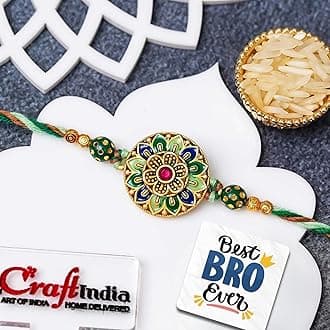 eCraftIndia Multicolor Flower Designer Rakhi for Brother With Gift Combo Set | Raksha Bandhan Rakhi for Bhai Bhaiya | Best Bro Ever Fridge Magnet | Roli Chawal Pack