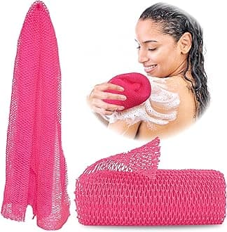 Adeton African Exfoliating Net Sponge, Authentic, Real, Body Scrubber, Long Bath Wash Cloth, Body Exfoliator, Sapo, Shower Accessories, Back Foot Scalp Scrub, Flat Dead Skin Remover Body Wash (Pink)