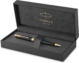 Parker Sonnet Ballpoint Pen | Matte Black Lacquer with Gold Trim | Medium Point Black Ink | Gift Box