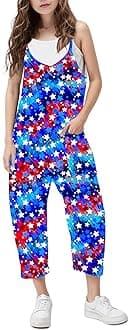 RAISEVERN Jumpsuits for Girls Casual Sleeveless Loose Spaghetti Strap Summer Rompers Long Pants with Pockets