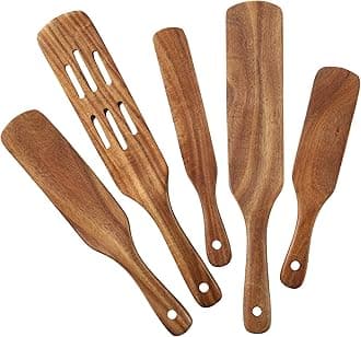 MESSON Wooden Spurtle Set, 5 Pcs Premium Wood Spurtles Kitchen Tools Wooden Spatula Spoons Utensils Set for Nonstick Cookware Instant Pot Cooking Baking