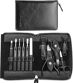 Professional Manicure Set, Manicure Kit, Nail Clippers Set, 11 in 1 Stainless Steel Black Pedicure Tool, Nail Kit with Portable Leather Travel Case Luxury Gifts