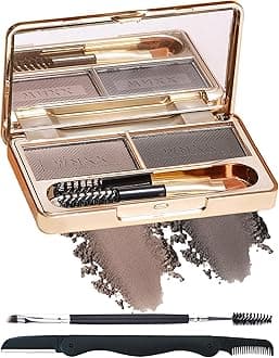 Eyebrow Powder Kit-2 Colors Eye Brow Tinting Powder Palette Long-Lasting Waterproof, Light Dark Grey Brown Brow Filler Product, Mother's Day Makeup Gift for Women Girl, with Mirror Brow Brush-Set 02