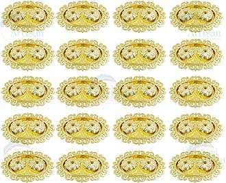 Oval Design Double Kumkuma Holder Chimil Box - Plastic Golden Metallic Color(Pack of 20) - Decorative Art Design Tilak Daani, Sindoor for Women Return Gift, Diwali, Weddings, Pooja
