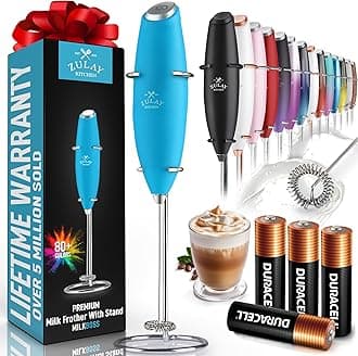 Zulay Powerful Milk Frother Handheld Foam Maker for Lattes - Whisk Drink Mixer for Coffee, Mini Foamer for Cappuccino, Frappe, Matcha, Hot Chocolate by Milk Boss (Teal)
