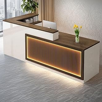 L Shaped Reception Desk, Solid Wood Front Desk with Counter & Lockable Drawers, Retail Checkout Customer Service Counter for Home Office Lobby Store,(Walnut,70.9in-Right)