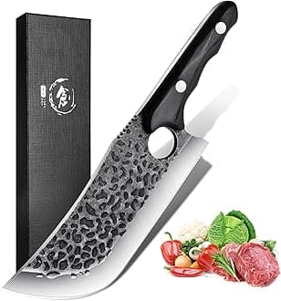 Meat Cleaver Knife, Hand Forged Butcher Knife for Meat Cutting High Carbon Steel Chopping Knives Heavy Duty Grilling Kitchen Knife for Meat Bone Vegetable Outdoor BBQ Camping
