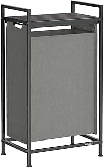 VASAGLE Laundry Hamper, Slim Laundry Basket, Laundry Sorter with A Pull-Out and Removable Bag, Shelf, Metal Frame, 12.7 Gallons (47 L), 16.5 x 11 x 29.5 Inches, Slate Gray and Charcoal Gray UBLH001G01