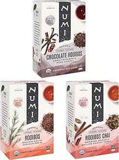 Numi - Organic Rooibos Tea Variety Pack, 54 Herbal Tea Bags, Chocolate, Chai and Regular Rooibos