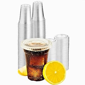 Green Direct Clear Plastic Cups with Lids - 9 oz, Pack of 100 Disposable Cups for Iced Coffee, Bubble Tea, Smoothies, Cold Drinks - Sturdy Cups with Tight Lids for On-the-Go Use, Parties