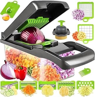Vegetable Chopper, Pro Food chopper, 16 in 1 veggie Chopper,Onion Chopper, Mandoline Slicer, Kitchen chopper Slicer-Dicer Cutter, Vegetable chopper With Container, salad-Garlic chopper(Gray/Green)