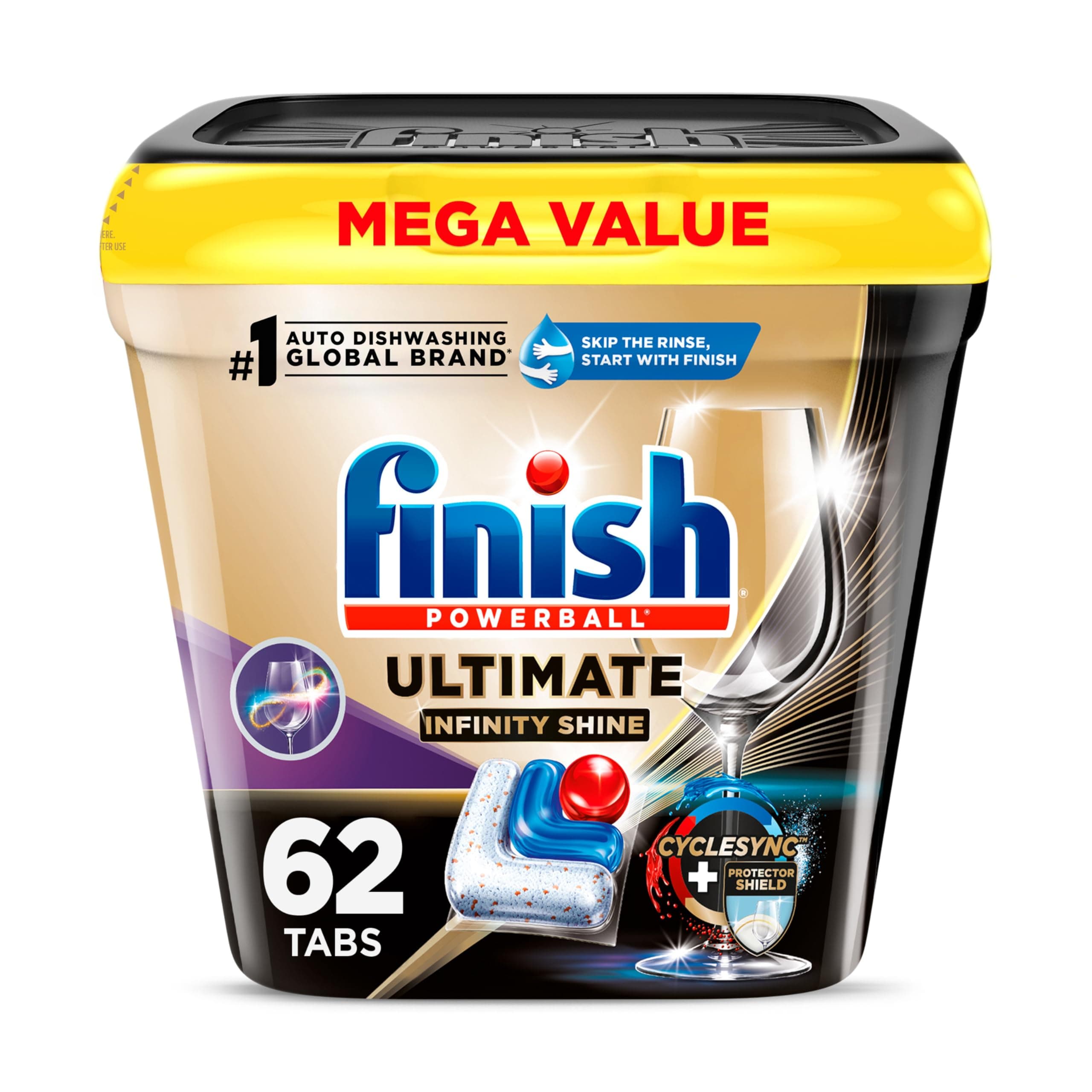 Ultimate Plus Infinity Shine - 62 Count - Dishwasher Detergent - With Protector Shield and CycleSync™ Technology - Dishwashing Tablets - Dish Tabs