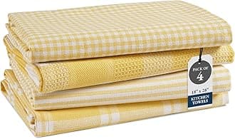 LANE LINEN Kitchen Towels Set - Pack of 4 Cotton Dish Towels for Drying Dishes, 18 x 28 , Kitchen Hand Towels, Absorbent Tea Towels, Dish Towels for Kitchen, Quick Drying Kitchen Towel Set - Yellow